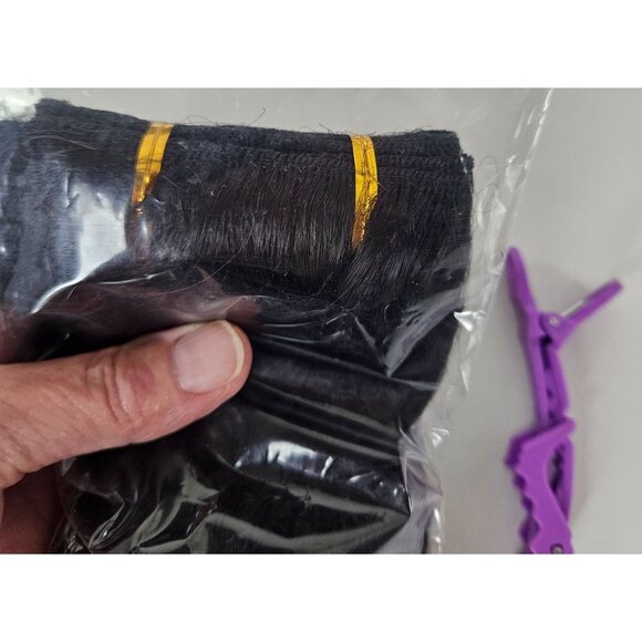 Vigorous Womens 20" Black Synthetic Clip-In Hair Extensions 6pcs Set Long Wavy - Picture 5 of 6